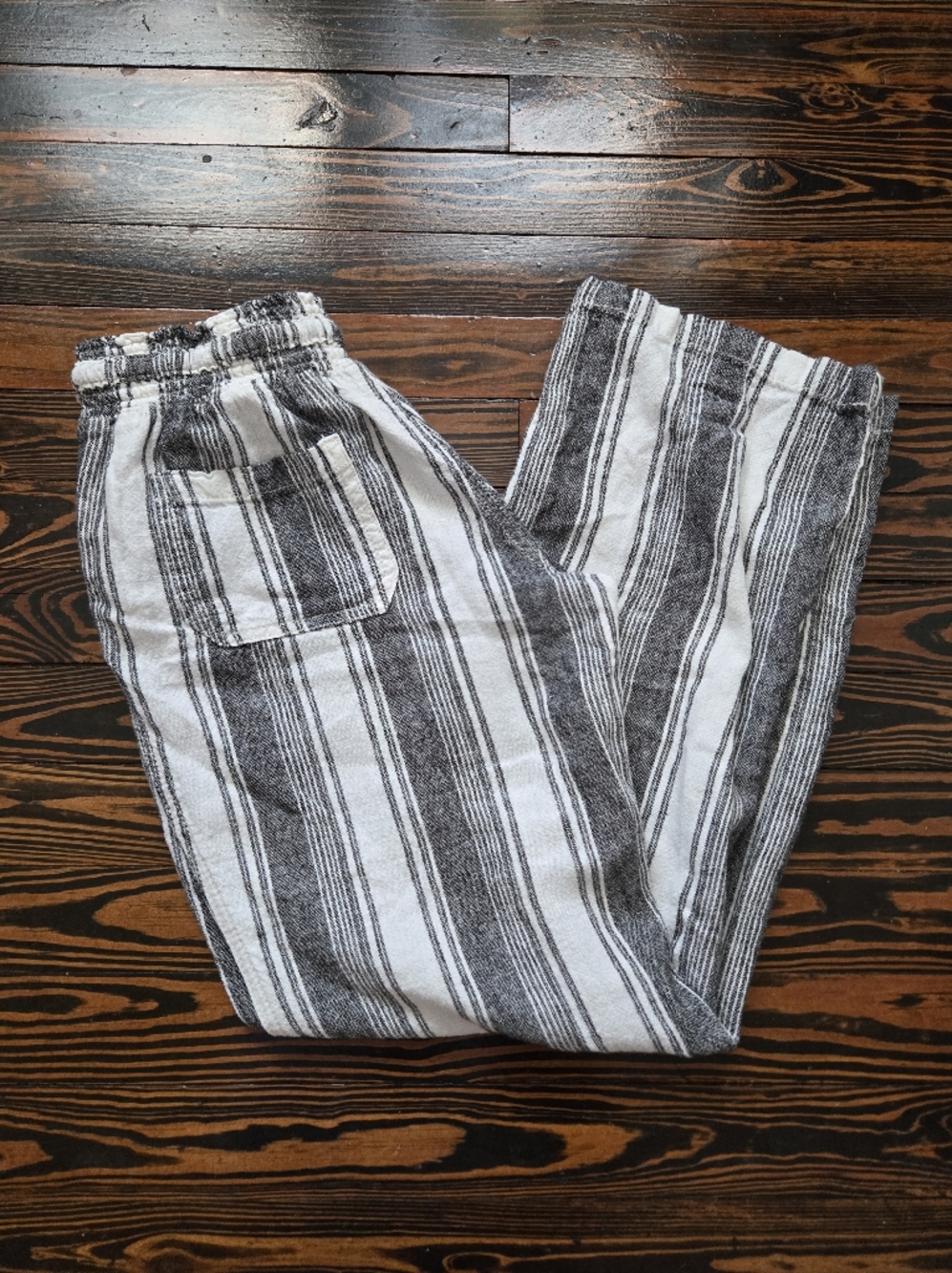 Rewash Linen Blend Striped Wide Leg Pants Black White Boho Beach Nautical Size M